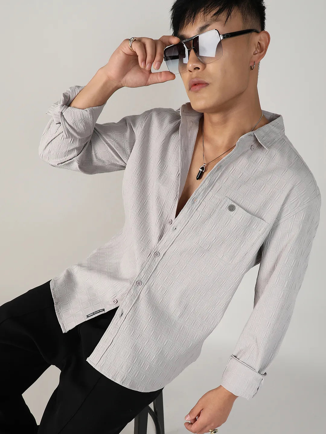 Campus Sutra Textured Ruched Shirt