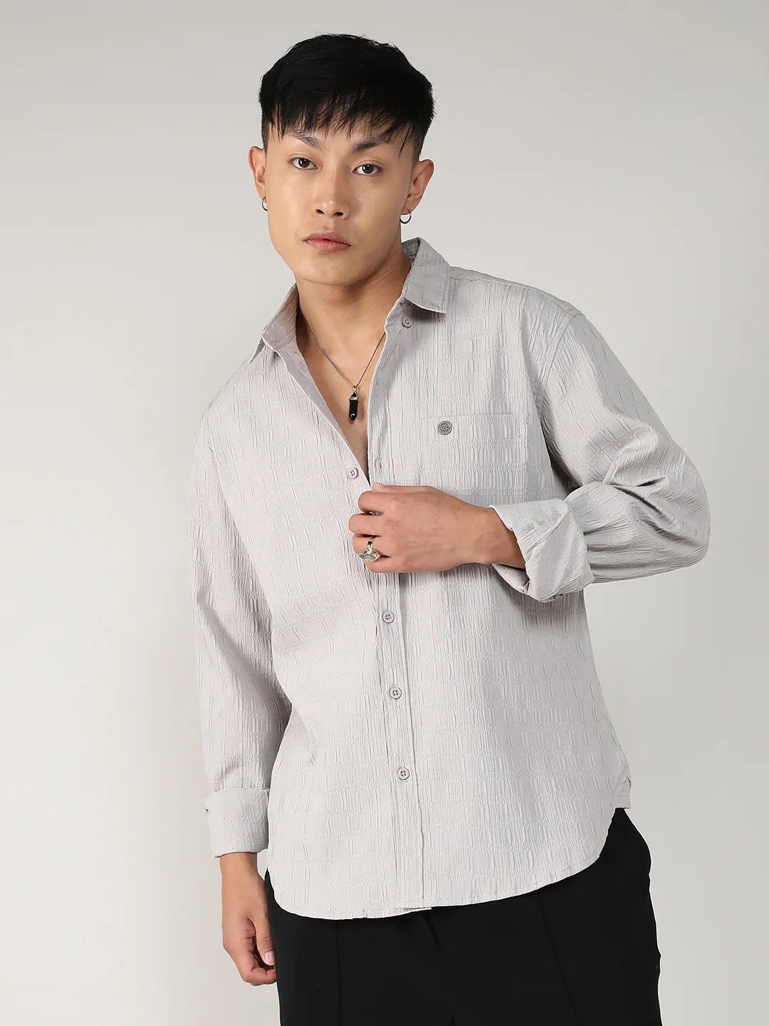 Campus Sutra Textured Ruched Shirt