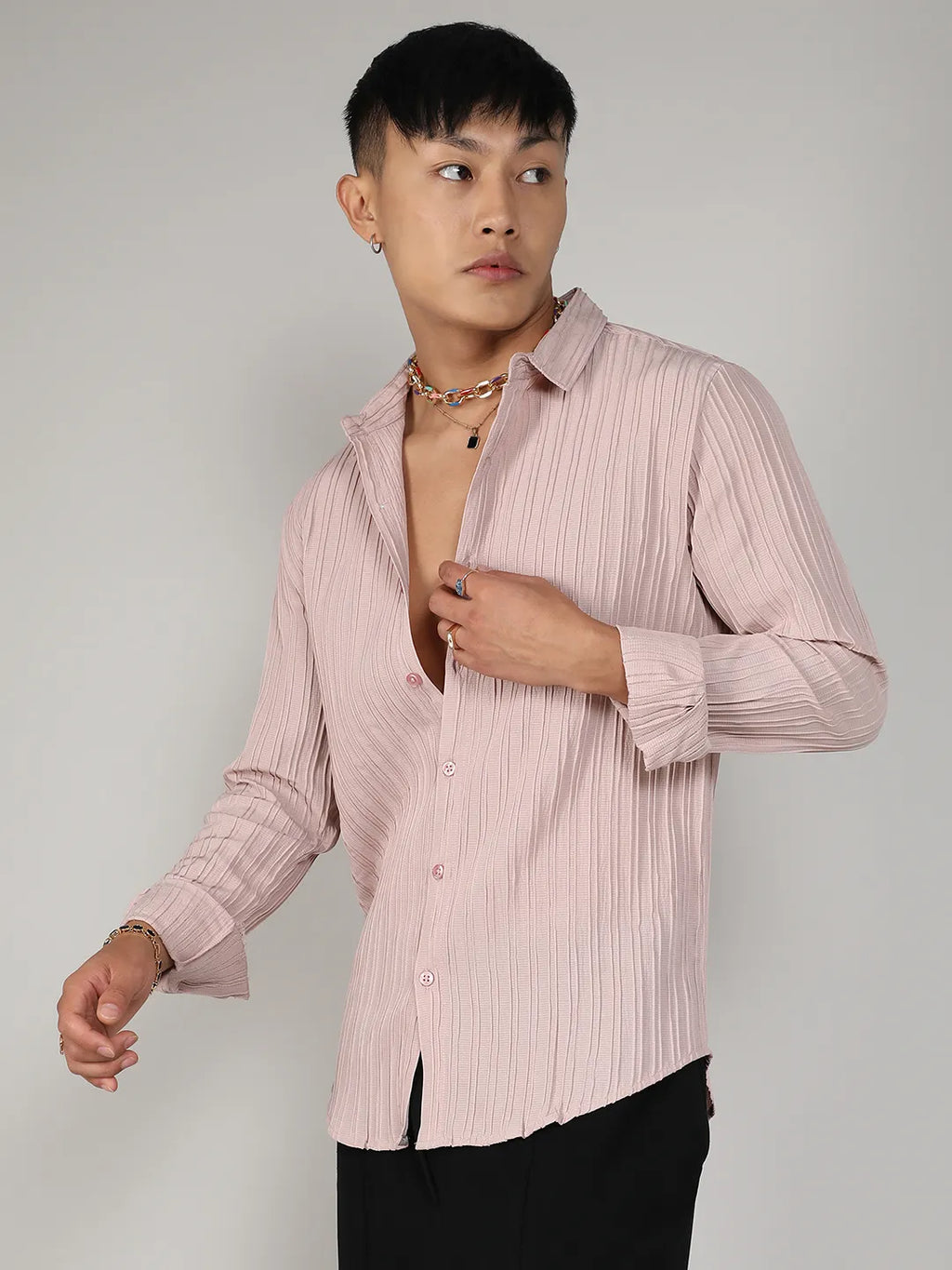 Campus Sutra Self-Design Striped Shirt