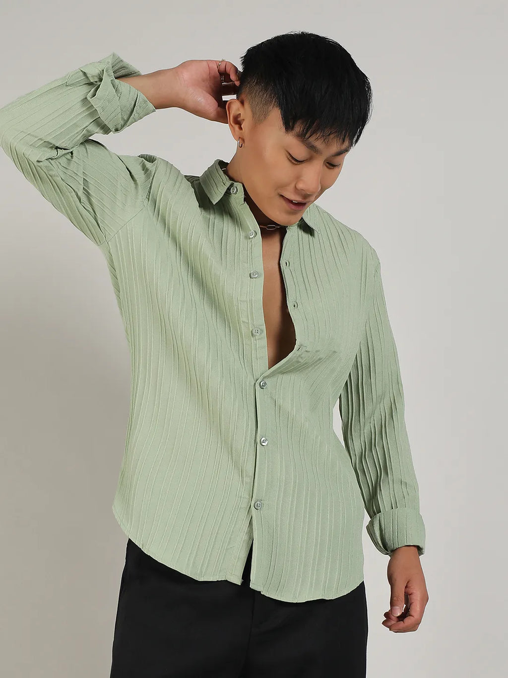 Campus Sutra Self-Design Striped Shirt