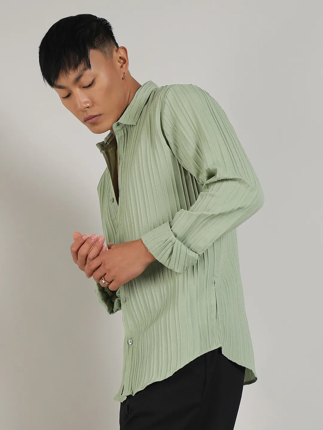 Campus Sutra Self-Design Striped Shirt