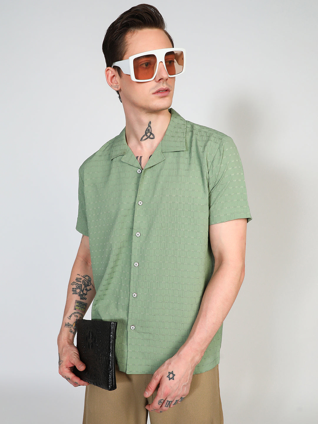 Campus Sutra Embroidered Creased Shirt