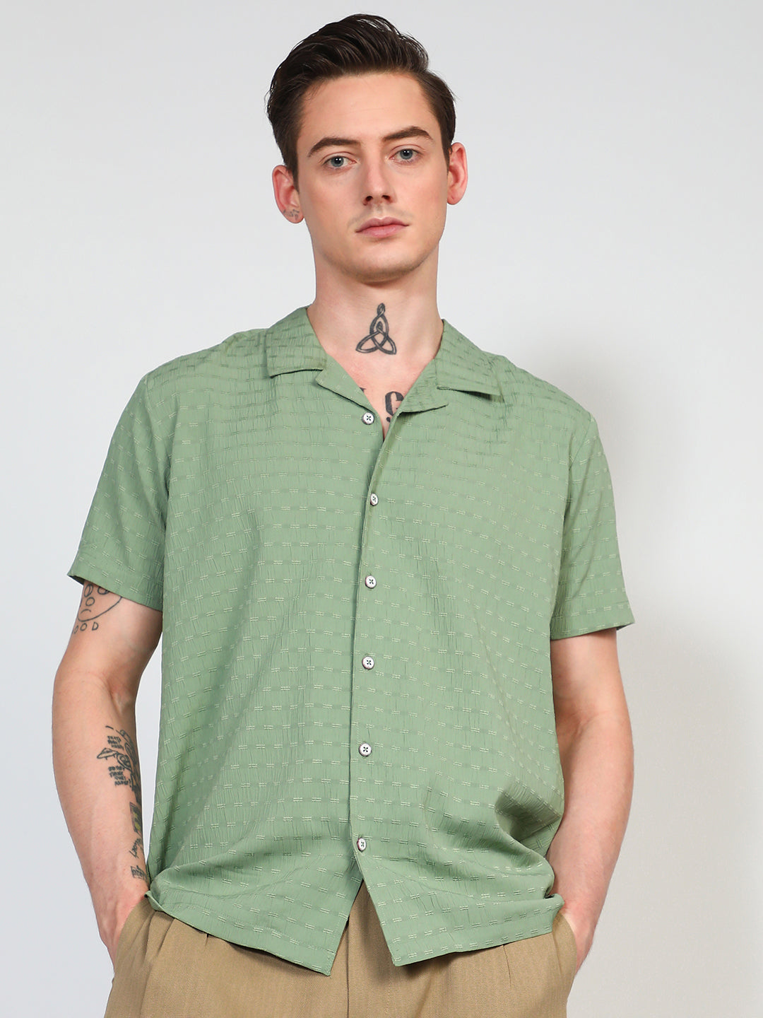 Campus Sutra Embroidered Creased Shirt