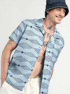 Campus Sutra Embroidered Geometric-Lined Shirt