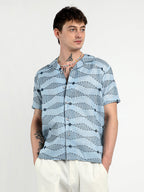 Campus Sutra Embroidered Geometric-Lined Shirt