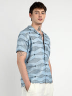 Campus Sutra Embroidered Geometric-Lined Shirt