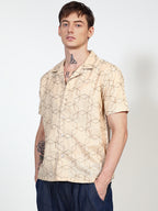 Campus Sutra Embroidered Geometric-Lined Shirt