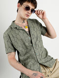 Campus Sutra Embroidered Geometric-Lined Shirt