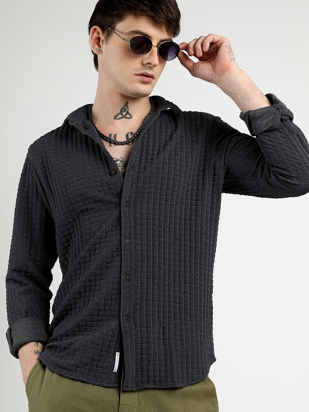 Campus Sutra Cube-Textured Shirt