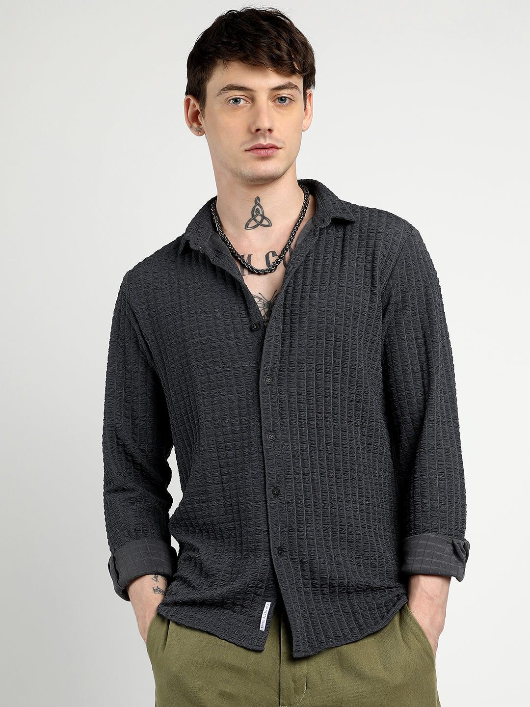 Campus Sutra Cube-Textured Shirt