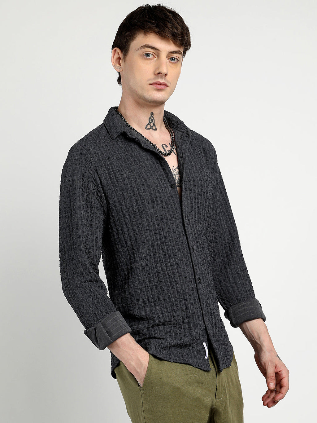 Campus Sutra Cube-Textured Shirt