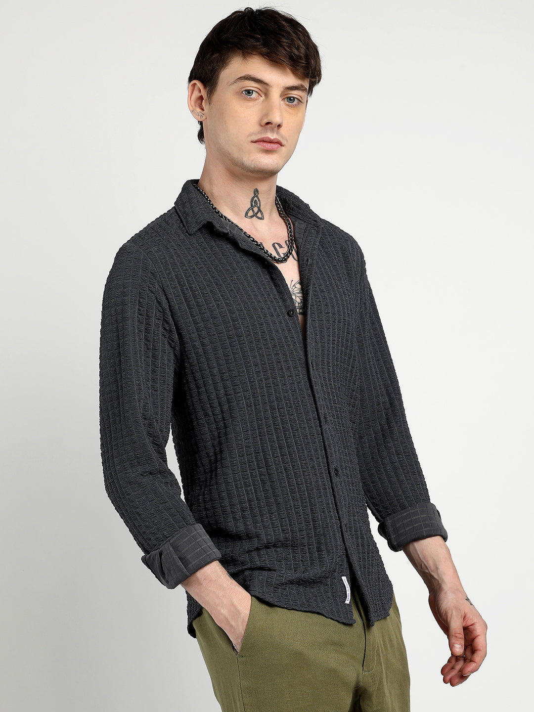 Campus Sutra Cube-Textured Shirt