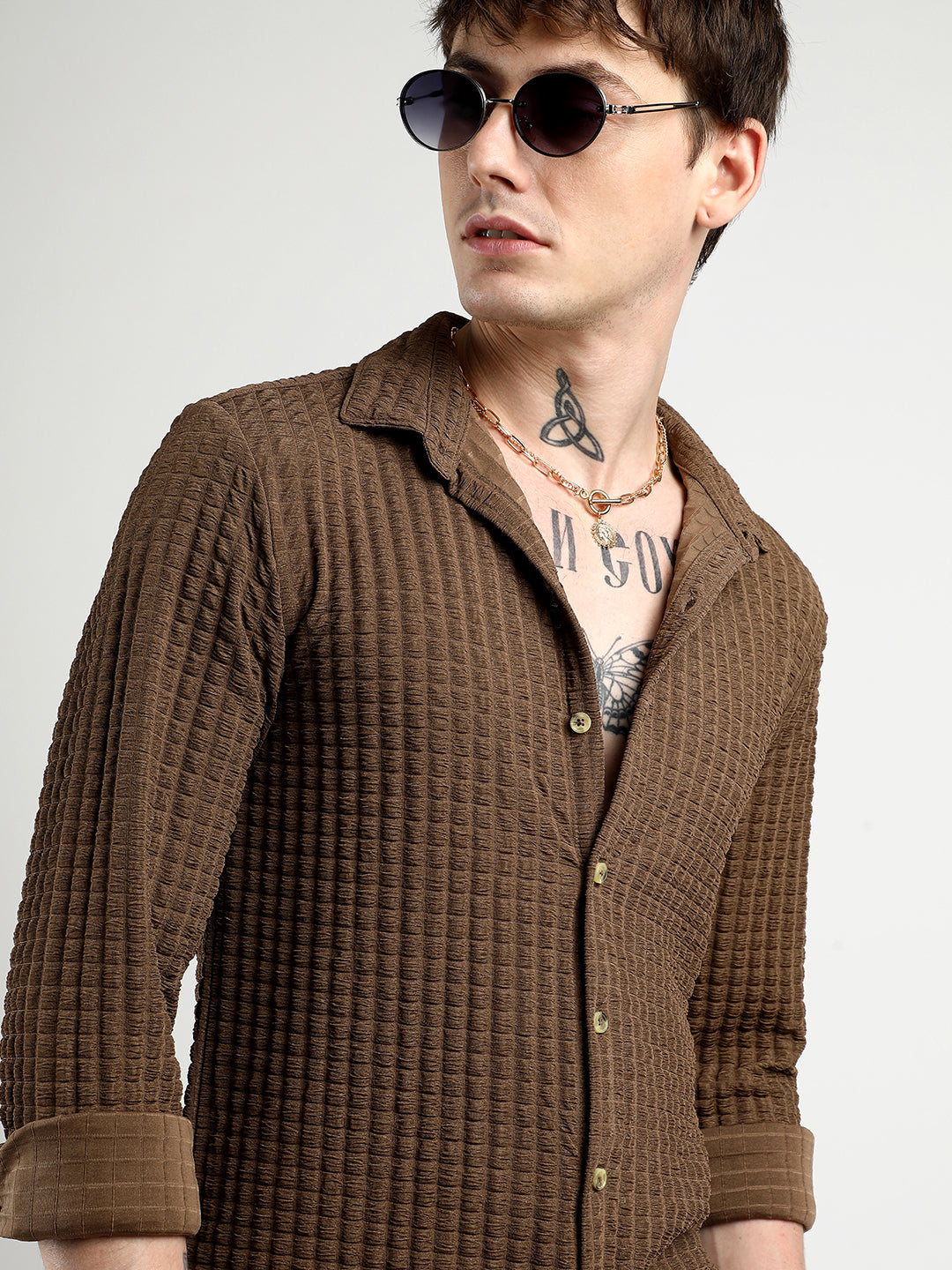 Campus Sutra Cube-Textured Shirt