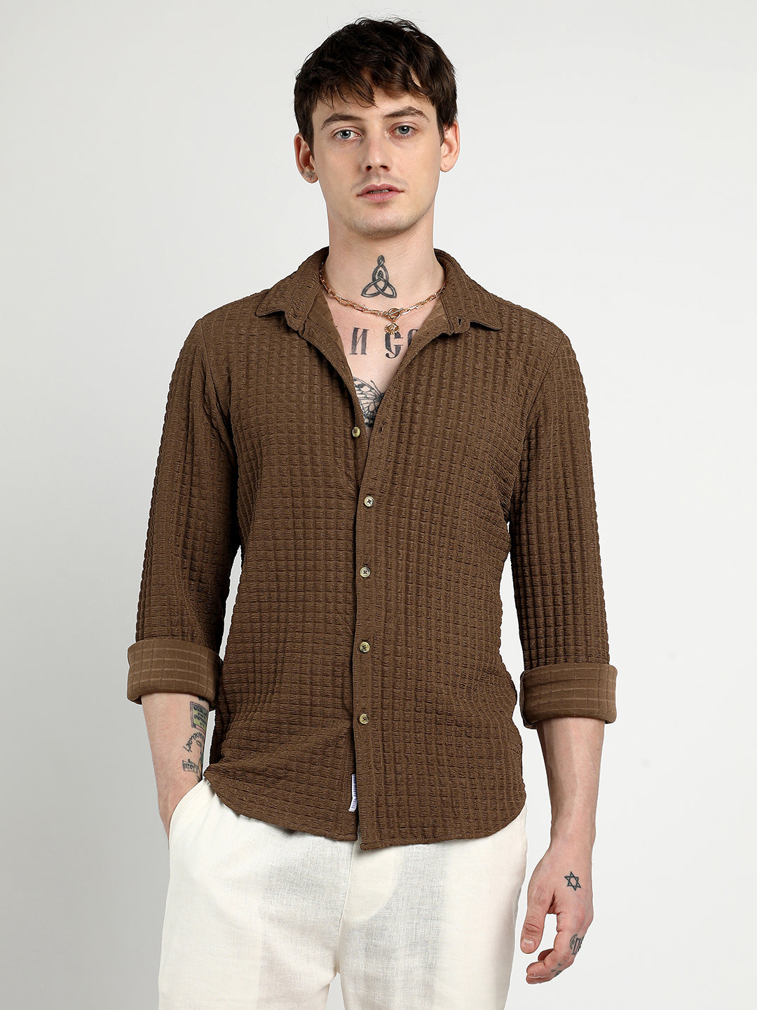 Campus Sutra Cube-Textured Shirt