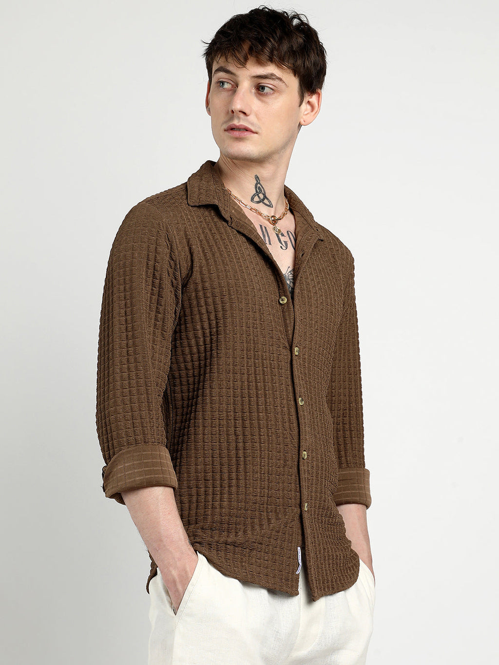 Campus Sutra Cube-Textured Shirt