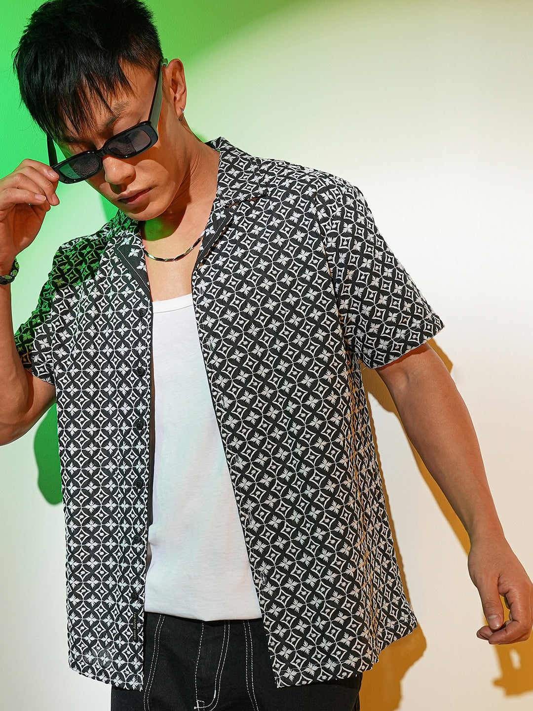 Campus Sutra Flora-Embroidered Shirt
