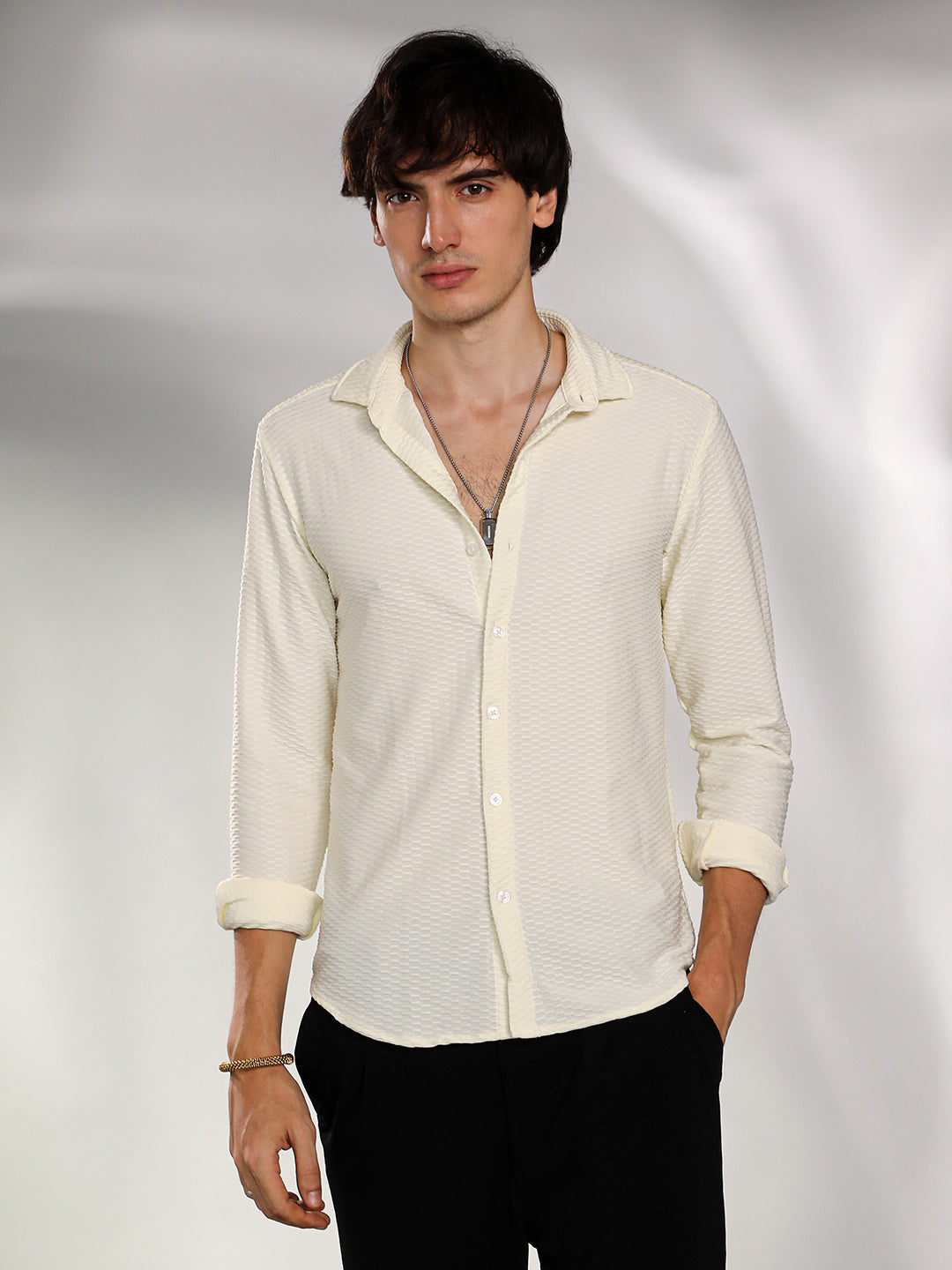 Campus Sutra Hive-Textured Shirt