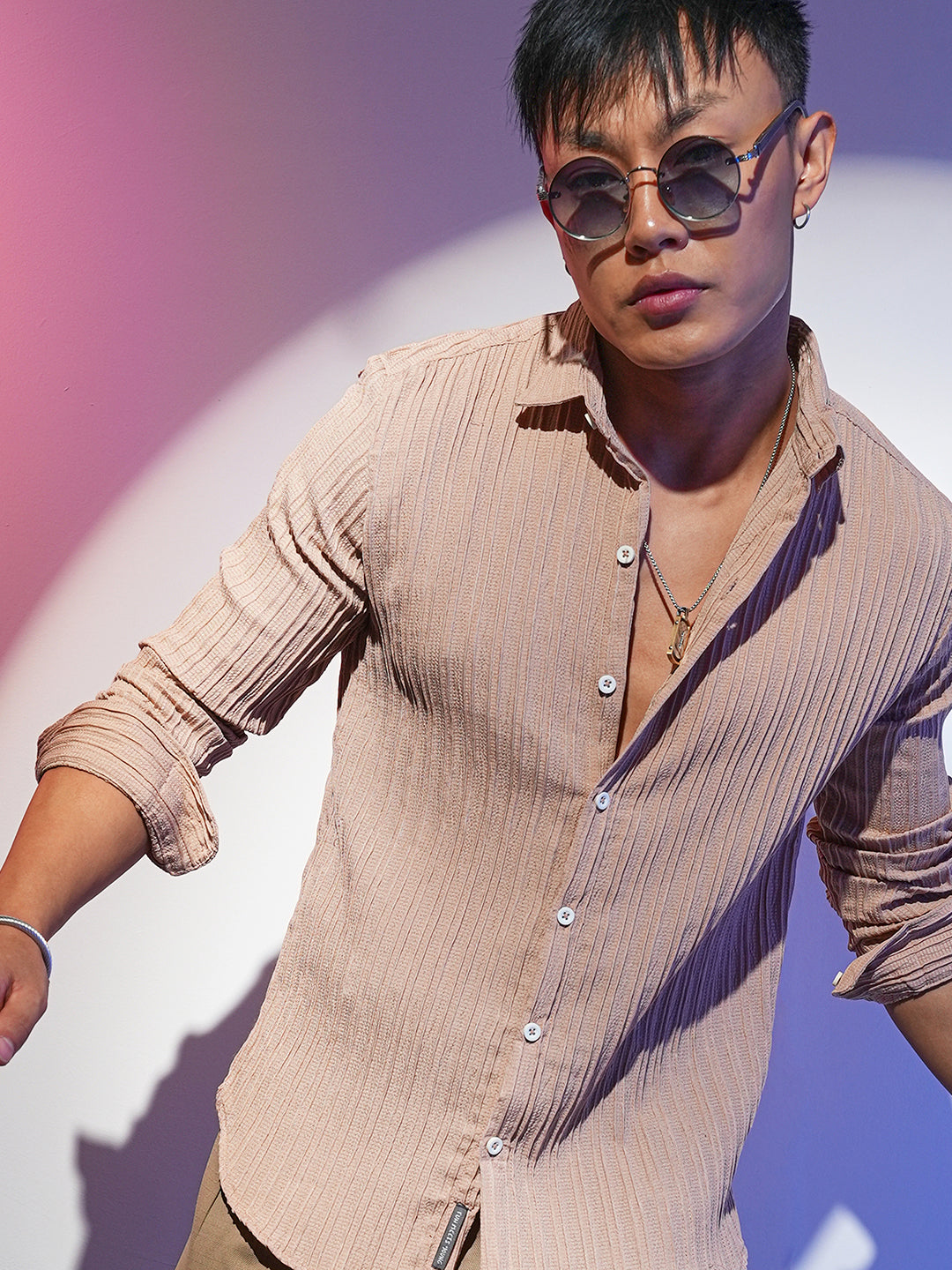 Campus Sutra Self-Design Striped Shirt