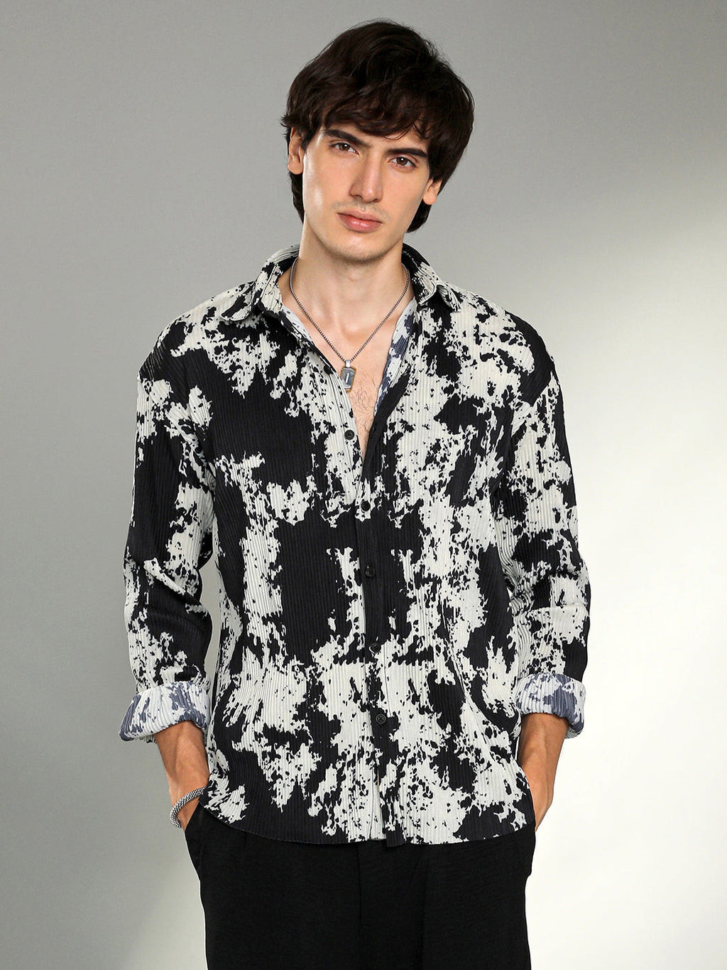 Campus Sutra Splash-Pleat Shirt