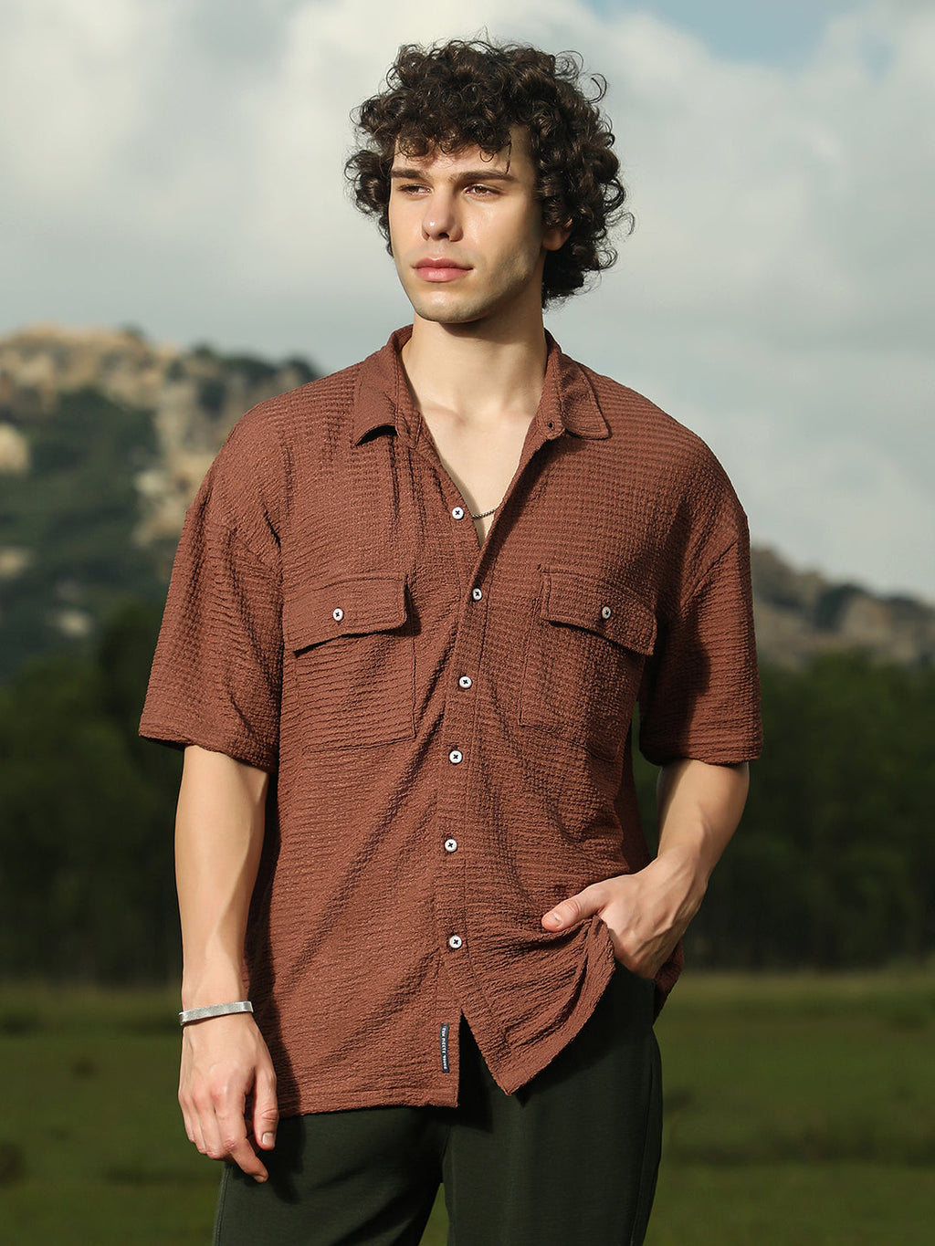 Campus Sutra Tactile-Utility Oversized Shirt