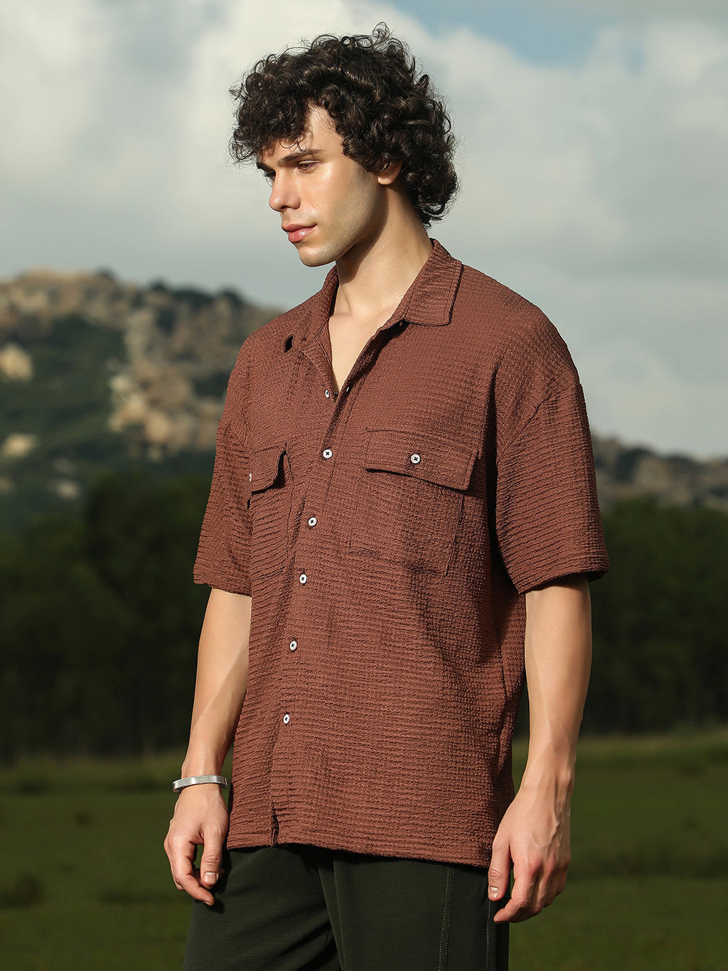 Campus Sutra Tactile-Utility Oversized Shirt