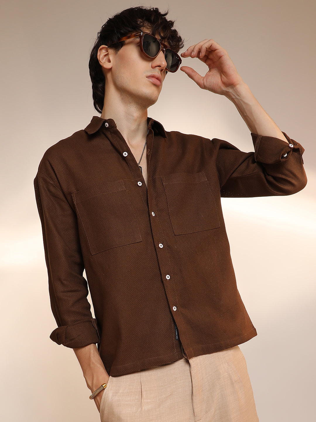 Campus Sutra Solid Canvas Utility Shirt