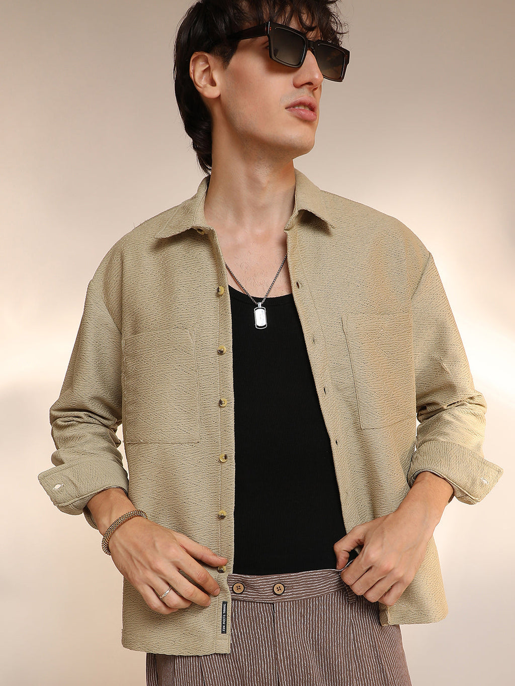 Campus Sutra Chevron-Woven Utility Shirt