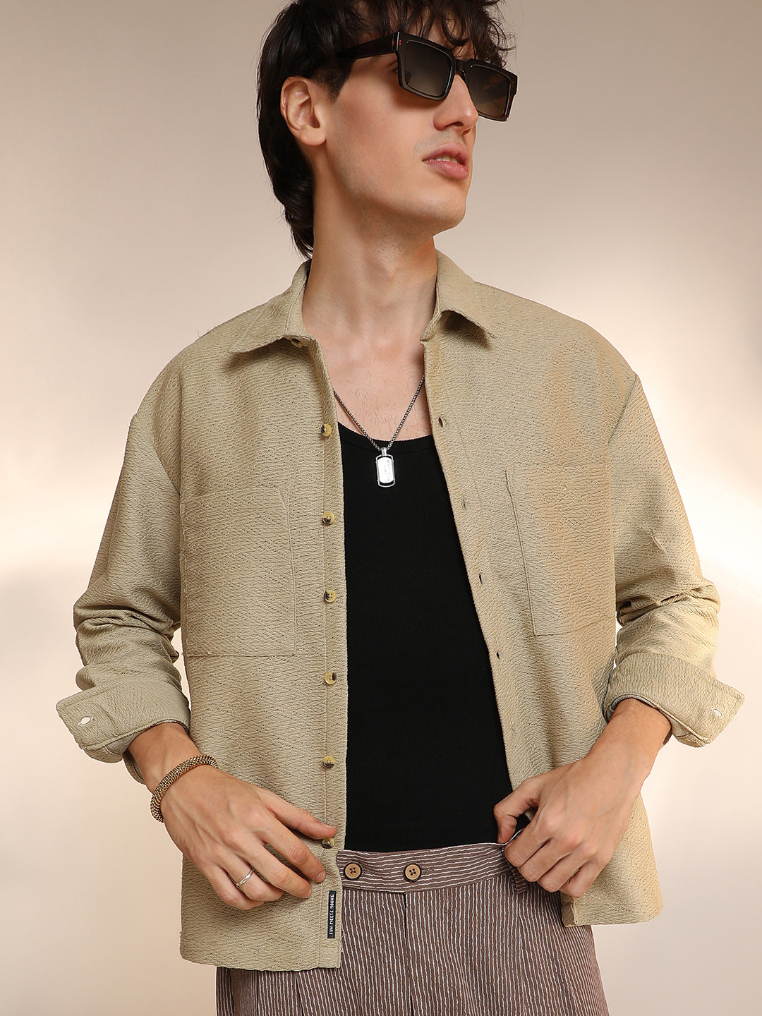 Campus Sutra Chevron-Woven Utility Shirt