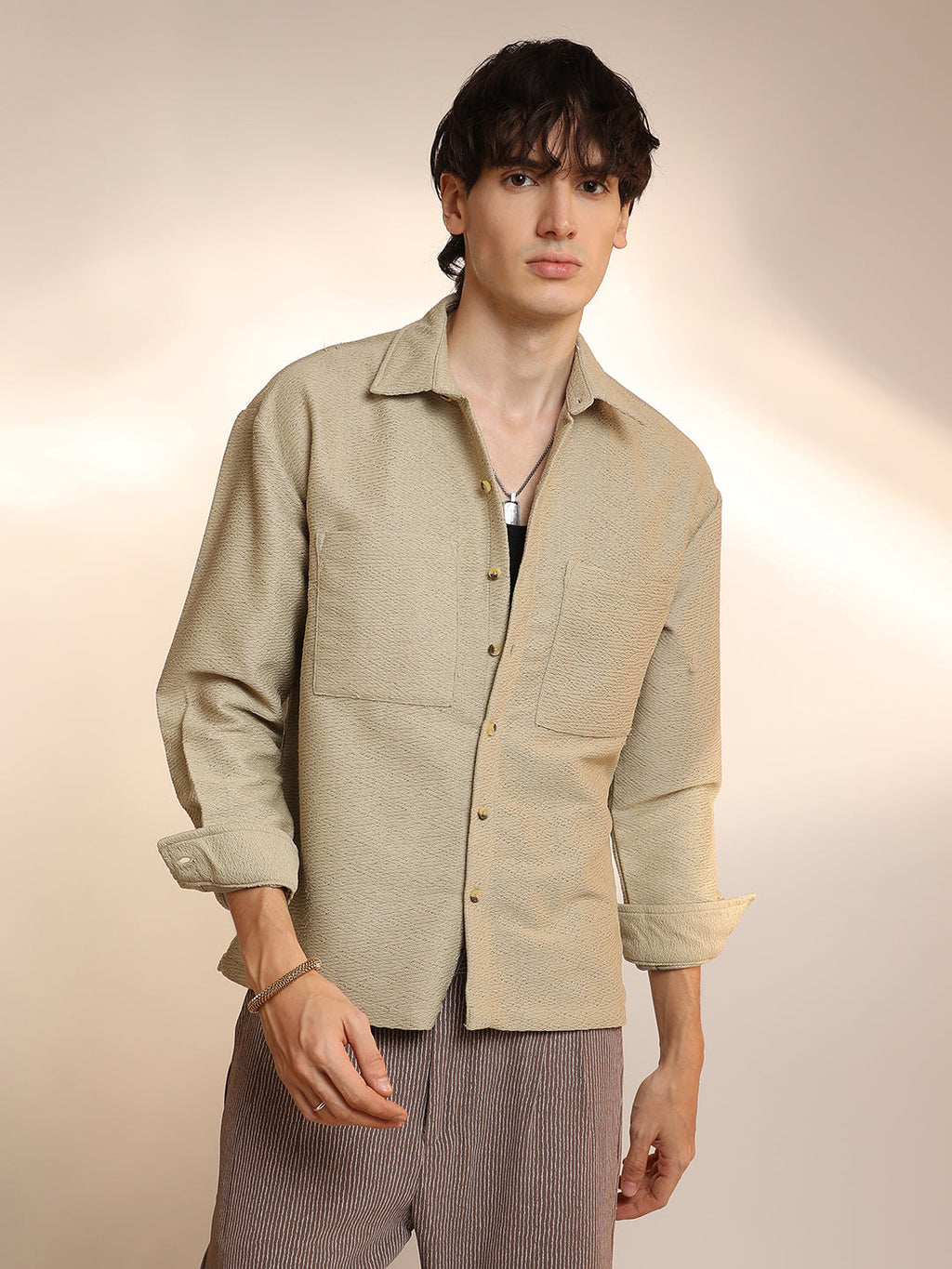 Campus Sutra Chevron-Woven Utility Shirt