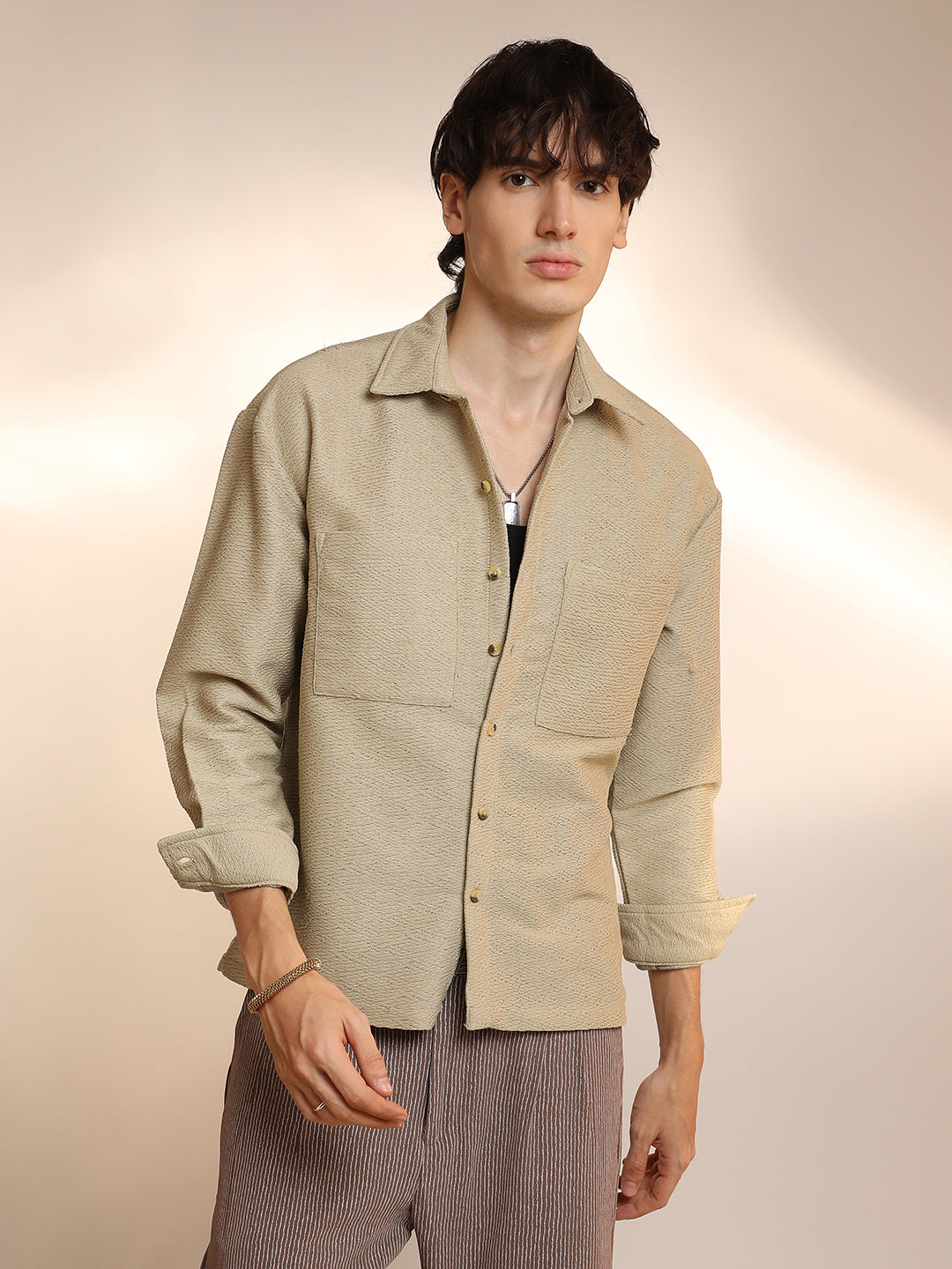 Campus Sutra Chevron-Woven Utility Shirt