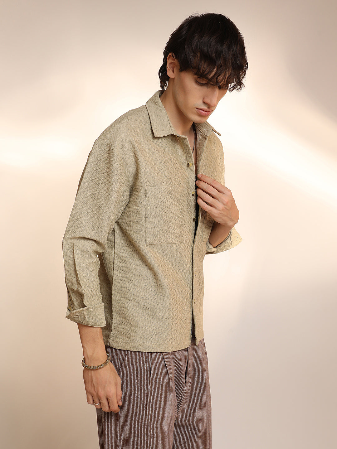 Campus Sutra Chevron-Woven Utility Shirt