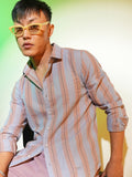 Campus Sutra Striped Seersucker Shirt
