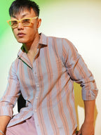 Campus Sutra Striped Seersucker Shirt