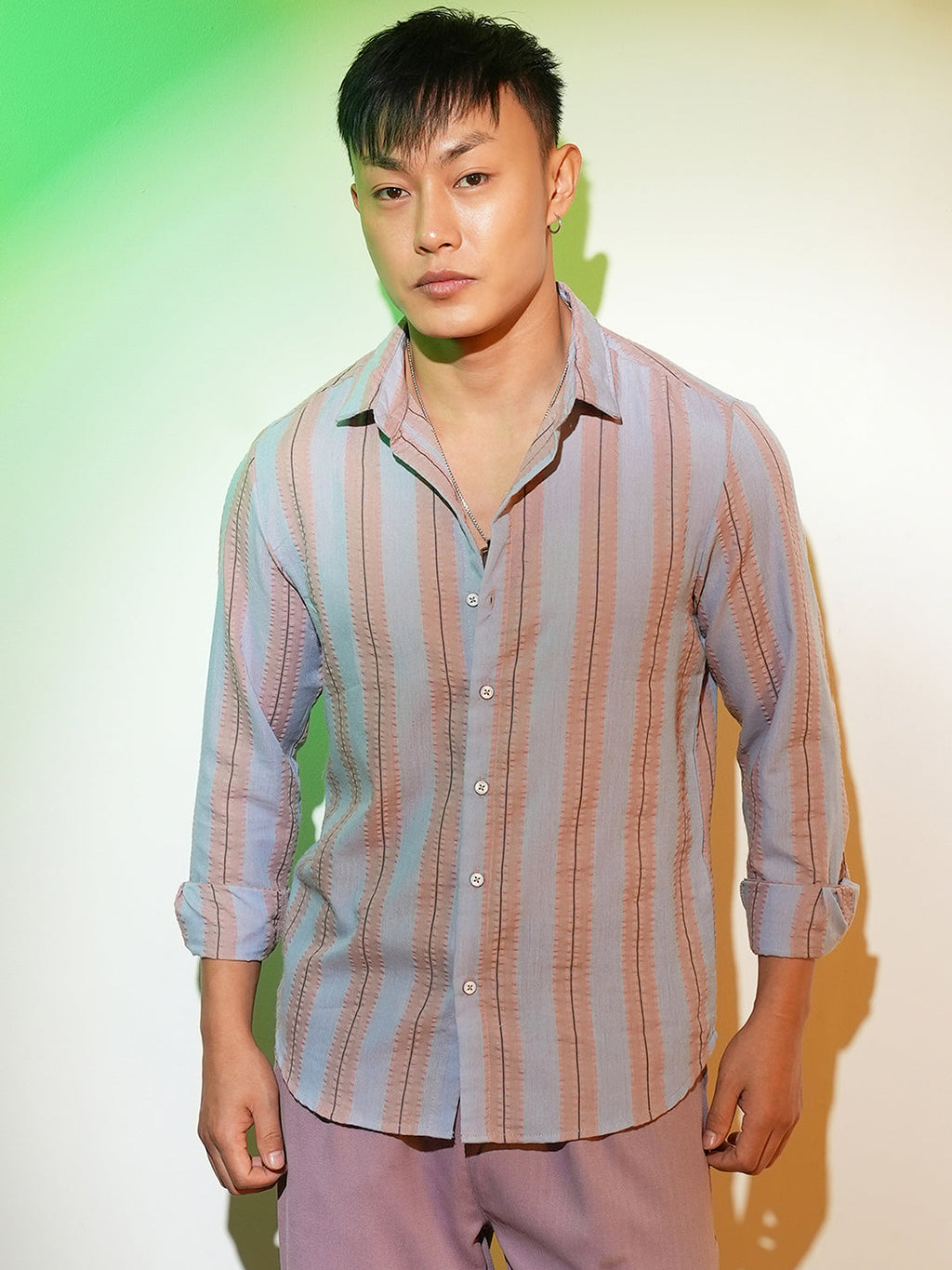 Campus Sutra Striped Seersucker Shirt