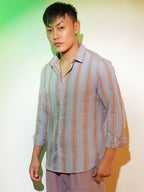Campus Sutra Striped Seersucker Shirt