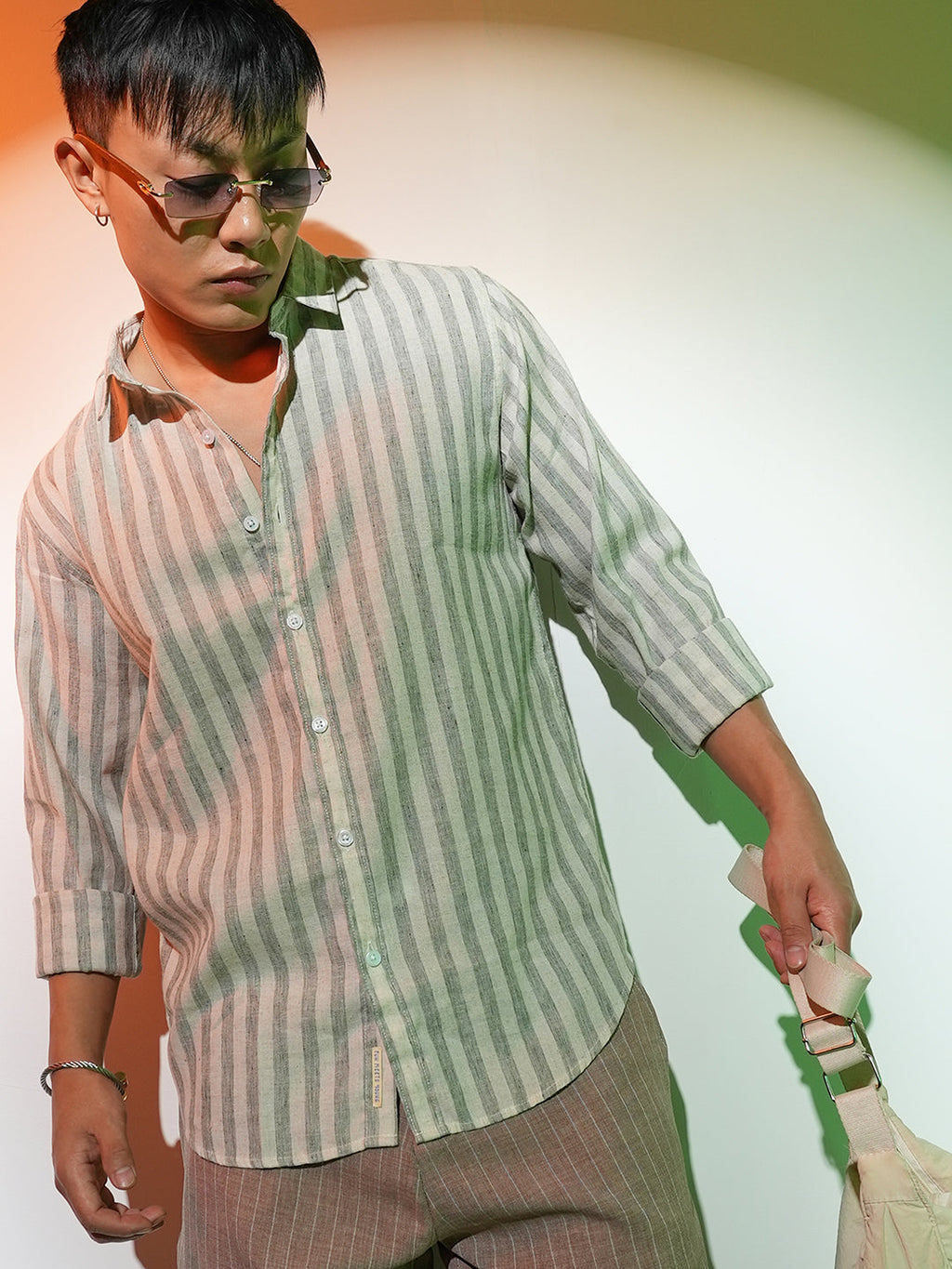 Campus Sutra Heathered-Stripe Shirt