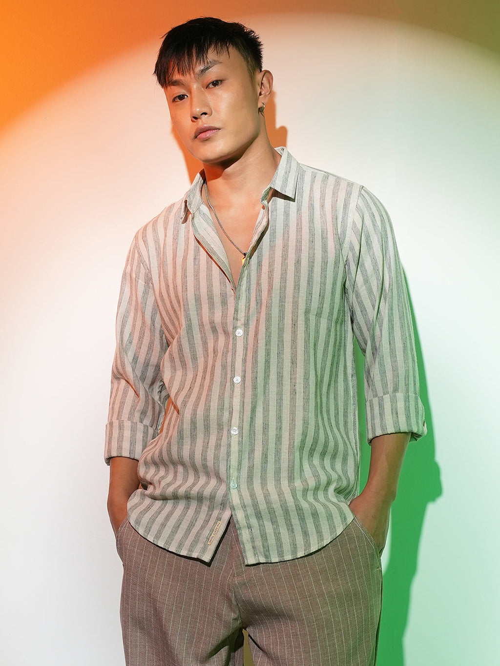 Campus Sutra Heathered-Stripe Shirt