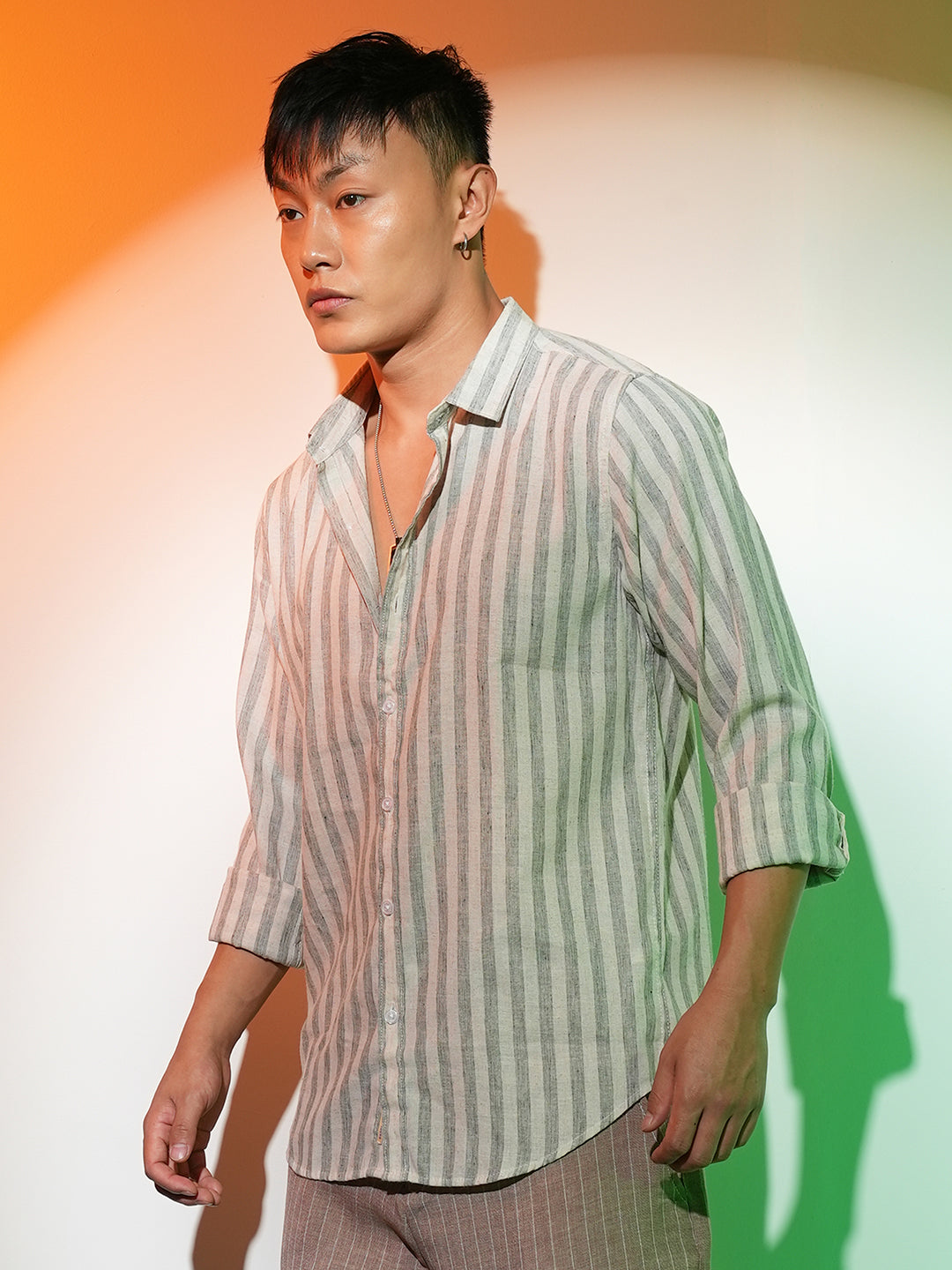 Campus Sutra Heathered-Stripe Shirt