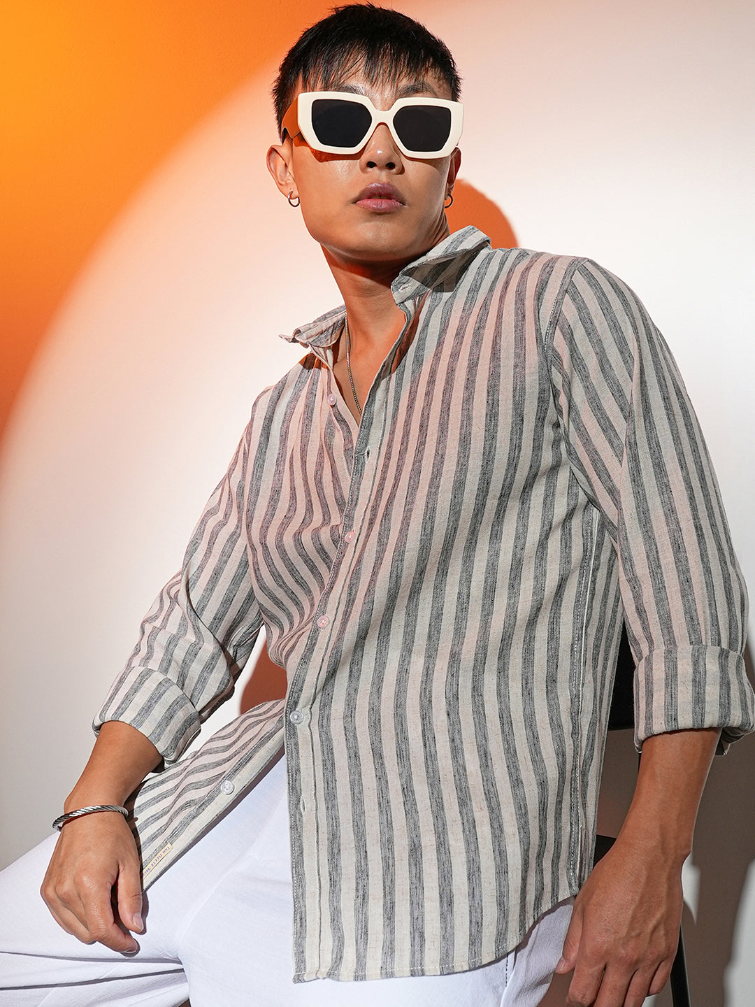 Campus Sutra Heathered-Stripe Shirt