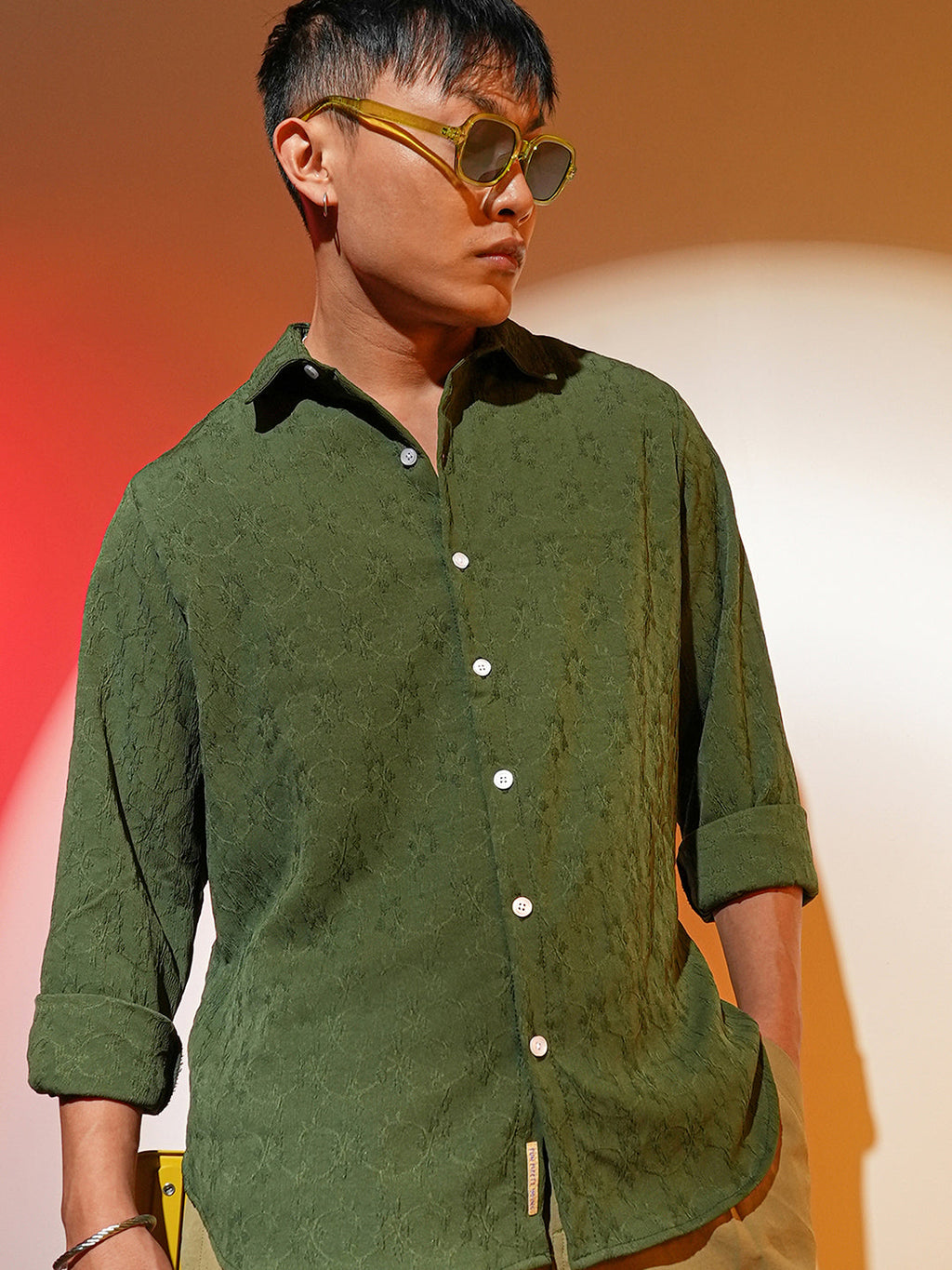 Campus Sutra Floral-Textured Shirt