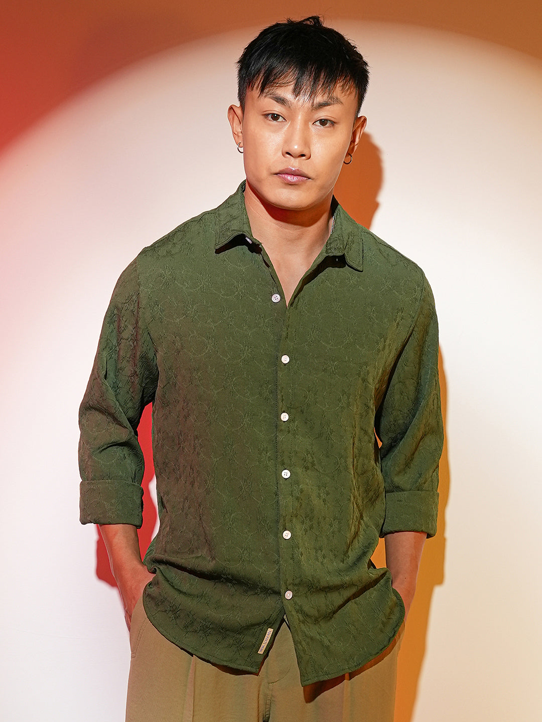 Campus Sutra Floral-Textured Shirt