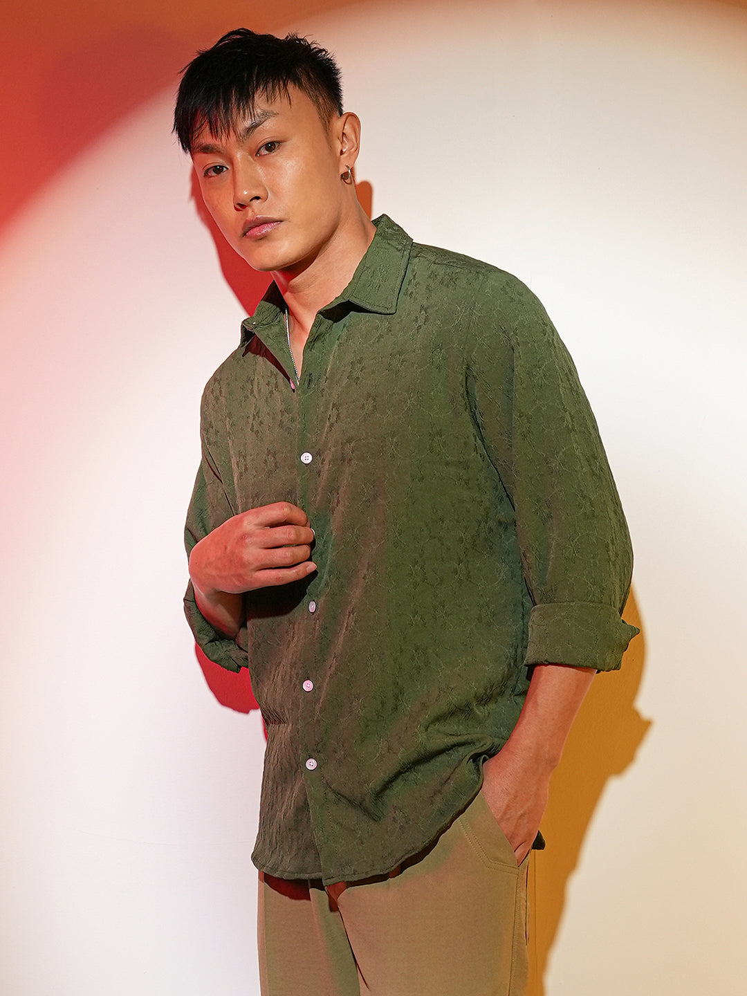 Campus Sutra Floral-Textured Shirt