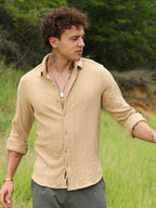 Campus Sutra Micro Hexagon-Lined Shirt
