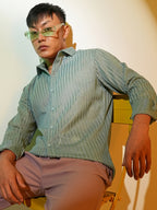 Campus Sutra Ribbed-Striped Shirt