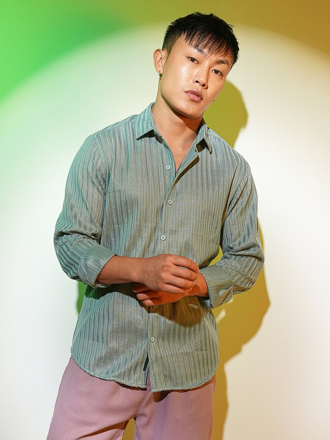 Campus Sutra Ribbed-Striped Shirt
