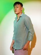 Campus Sutra Ribbed-Striped Shirt
