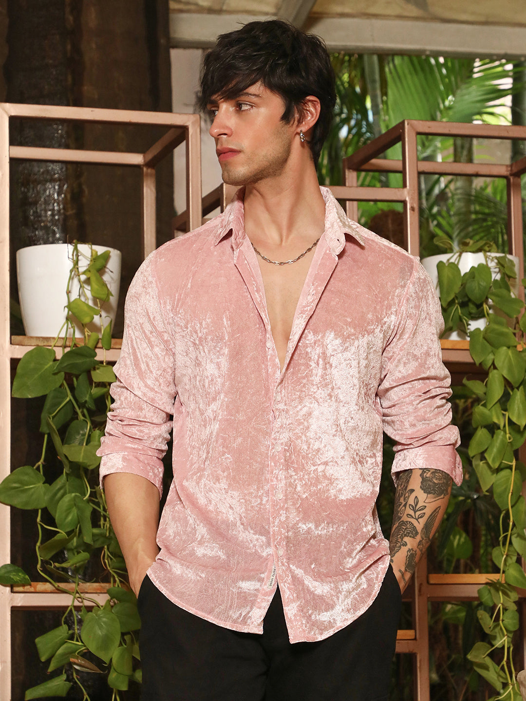Campus Sutra Solid Velvet Shirt