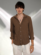 Campus Sutra Crease-Stripe Textured Shirt