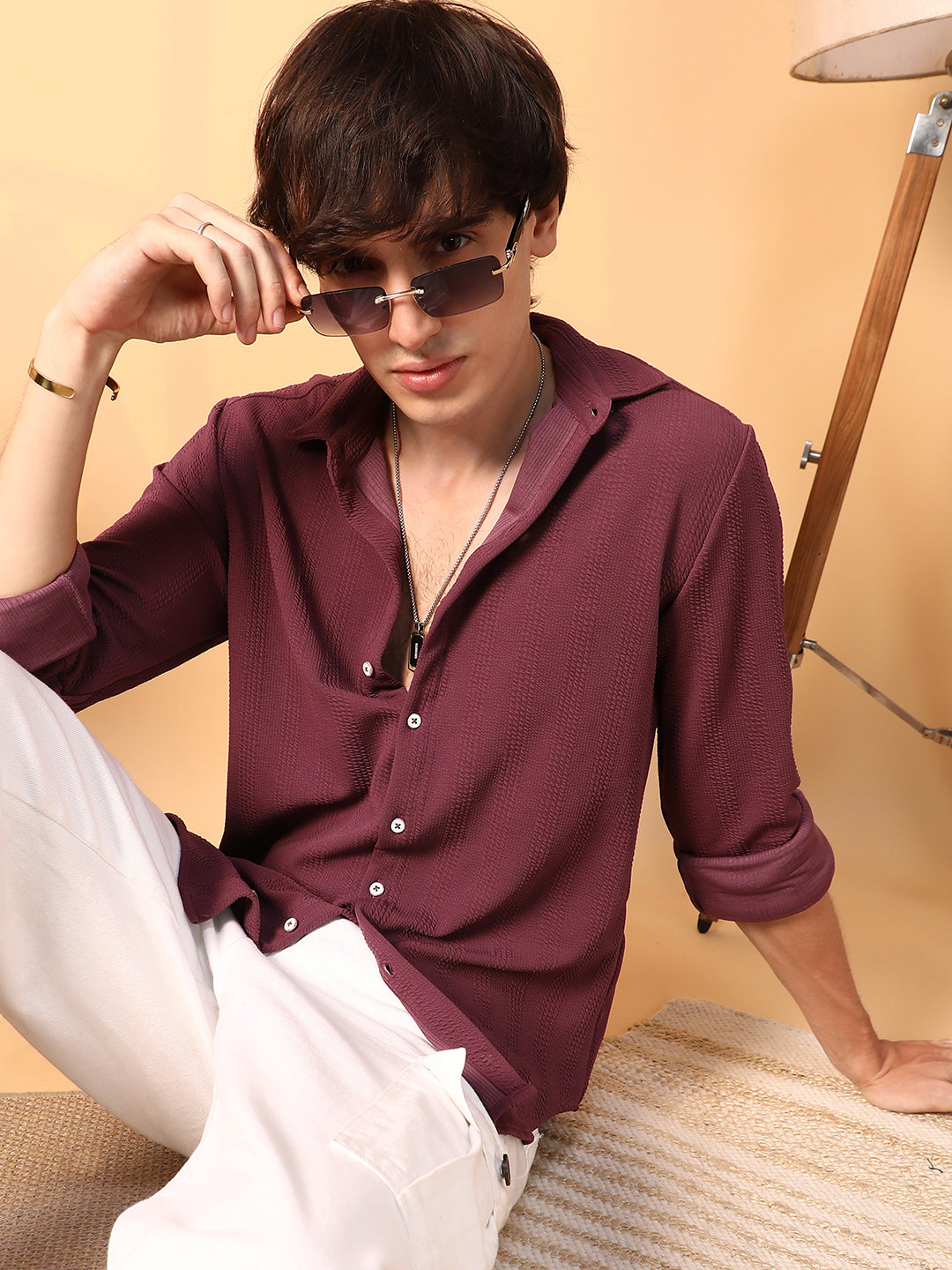 Campus Sutra Rope-Textured Shirt