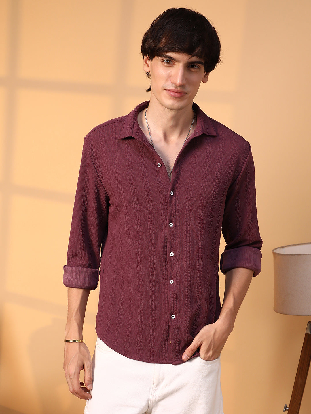 Campus Sutra Rope-Textured Shirt